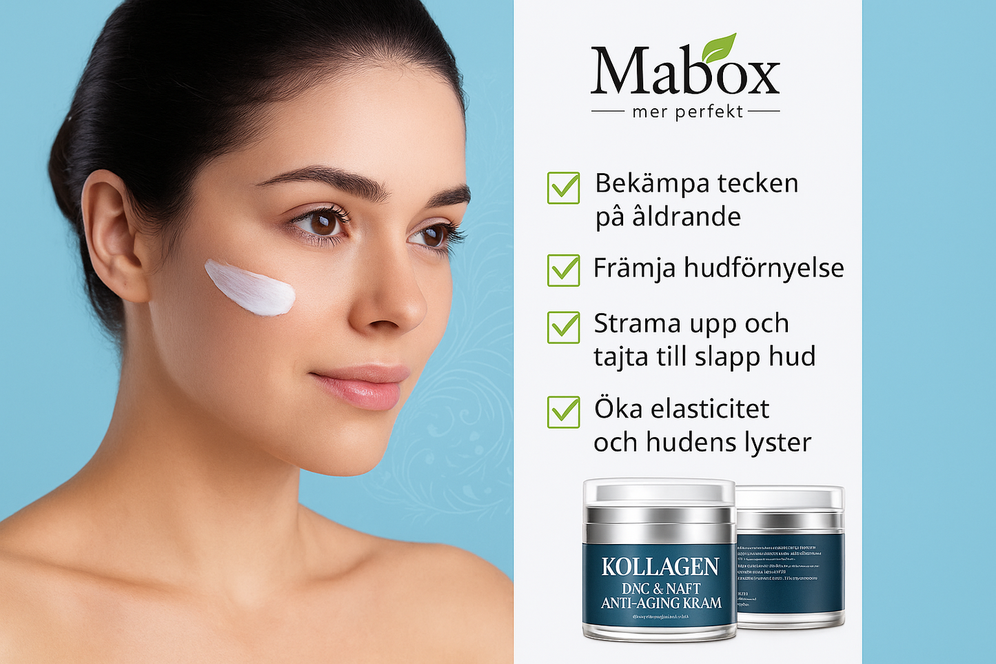 Collagen återfuktande ansiktskräm hudvårdsprodukt, anti-age ansiktskräm som återfuktar och reducerar rynkor. Inovashop